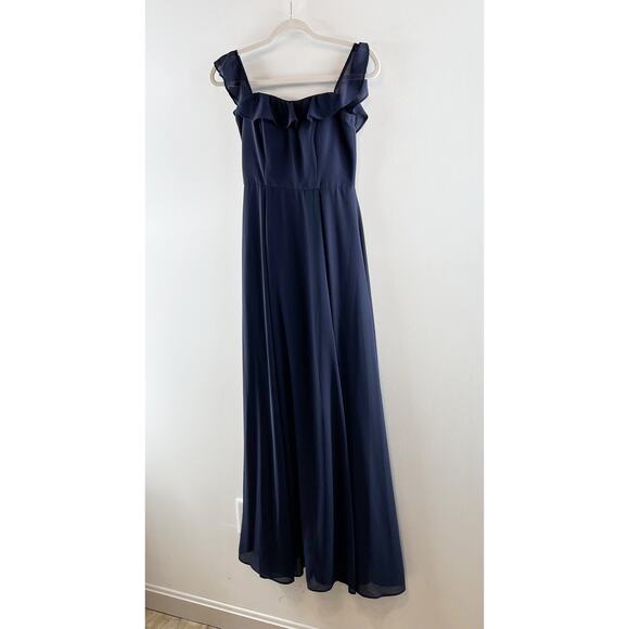 BHLDN Anthropologie Flutter Straps Formal Bridesmaids Long Dress Navy Blue 0 - Picture 10 of 10